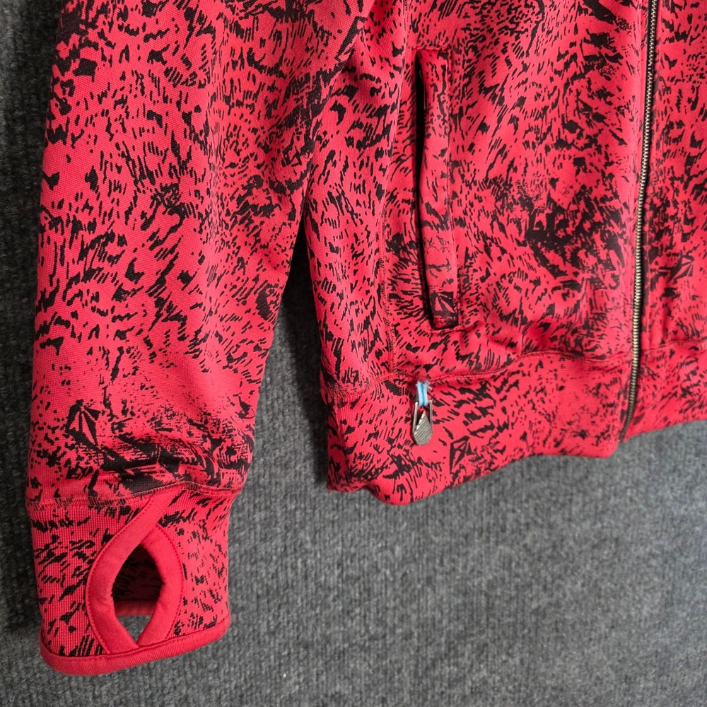 Vintage Volcom Women Red Black Animal Print Zip Up Hoodie Fleece Jacket Ski Snow - Picture 3 of 15